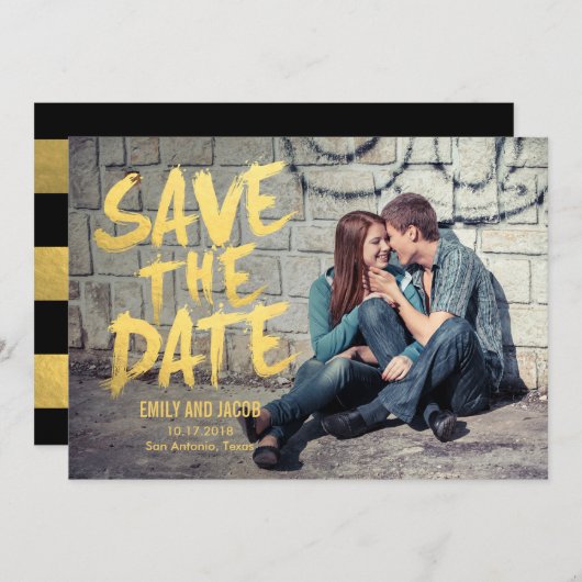 Stijlvol geborsteld Foto slaat de datumkaart op Save The Date (Voorkant / Achterkant)