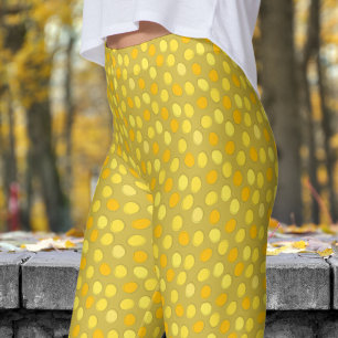 Stijlvol Geel en Oud Goud Polka Dot Patroon Leggings