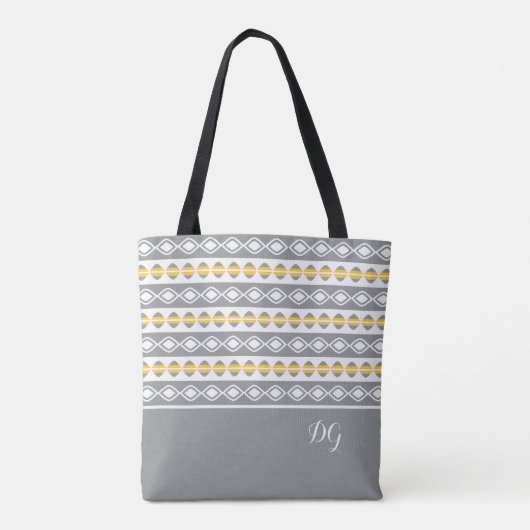 Stijlvol Geel en Wit Geometrisch Patroon Tote Bag (Achterkant)