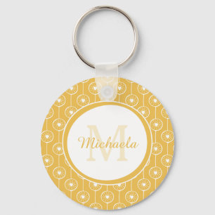 Stijlvol geel en wit monogram met naam sleutelhanger