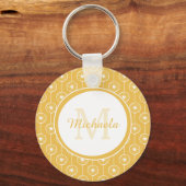 Stijlvol geel en wit monogram met naam sleutelhanger (Voorkant)