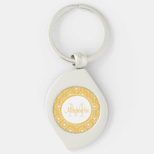 Stijlvol geel en wit monogram met naam sleutelhanger