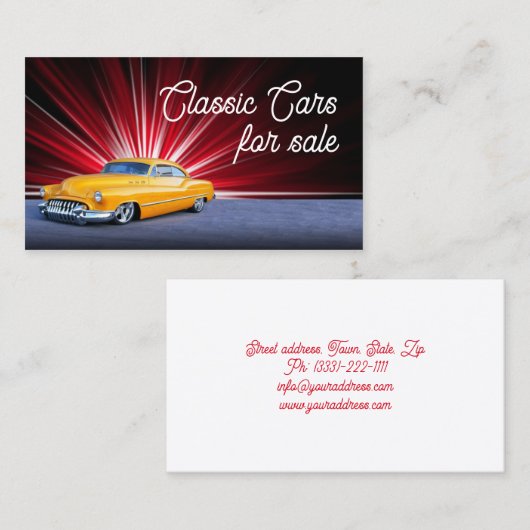 Stijlvol geel klassiek auto Visitekaartje (Voorkant / Achterkant)