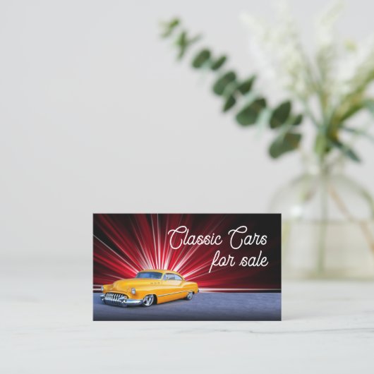 Stijlvol geel klassiek auto Visitekaartje (Staand voorkant)