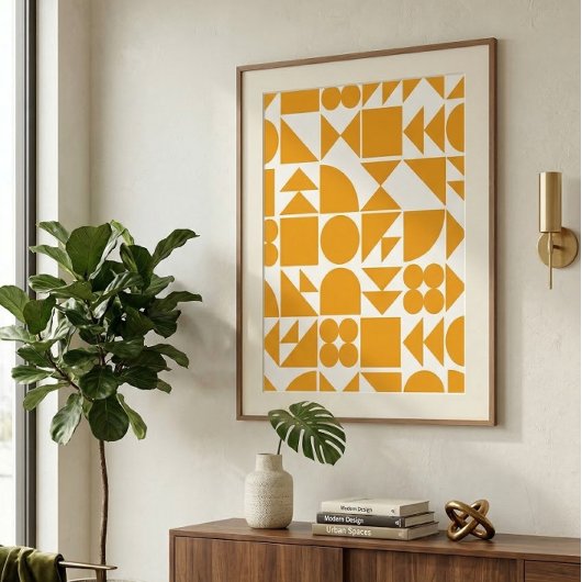 Stijlvol geel modern Geometrisch patroon Poster
