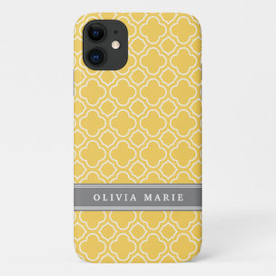 Stijlvol geel Quatrefoliepatroon met naam Case-Mate iPhone Case