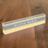 Stijlvol geel Quatrefoliepatroon met naam Naambordje (Zijkant)