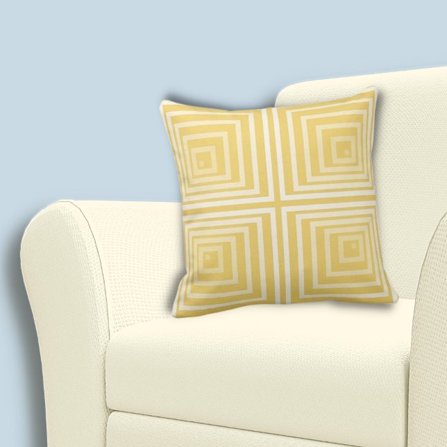 Stijlvol, geel, regelmatig vierkant patroon kussen (Stylish Cornered Yellow Regular Square Pattern Throw Pillow)