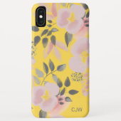 Stijlvol Geel Roze Bloempatroon met Monogram Case-Mate iPhone Case (Achterkant)