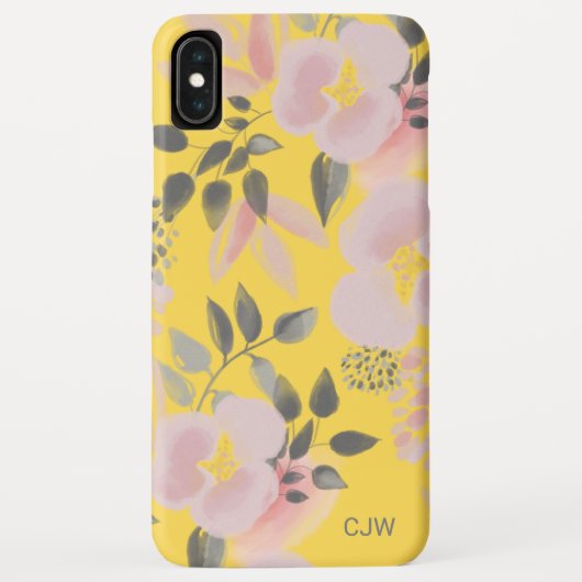 Stijlvol Geel Roze Bloempatroon met Monogram Case-Mate iPhone Case (Achterkant)