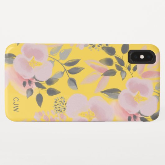 Stijlvol Geel Roze Bloempatroon met Monogram Case-Mate iPhone Case (Achterkant (horizontaal))
