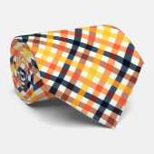 Stijlvol geel Sinaasappel blauw geruite patroon Stropdas (Opgerold)