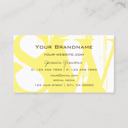 Stijlvol geel wit en bruin beeld met monogram visitekaartje (Achterkant)