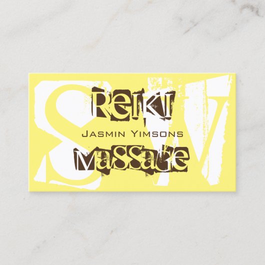 Stijlvol geel wit en bruin beeld met monogram visitekaartje (Voorkant)