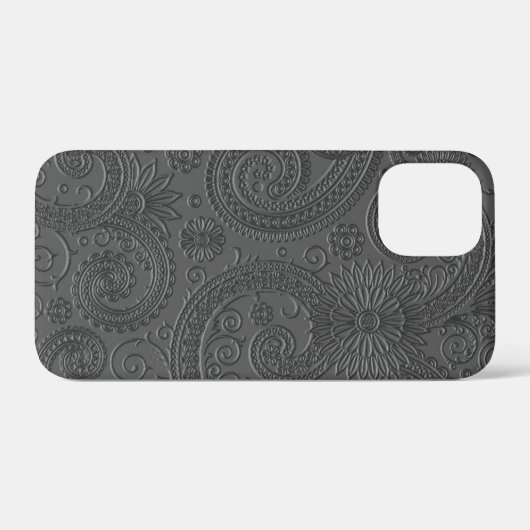 Stijlvol geëtst grijs paisley bloemmotief Case-Mate iPhone case (Achterkant (horizontaal))