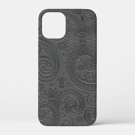 Stijlvol geëtst grijs paisley bloemmotief Case-Mate iPhone case (Achterkant)