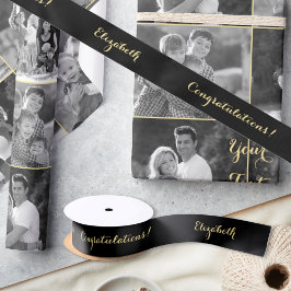 Stijlvol gefeliciteerd Afstuderen Black Faux Gold Satijnen Lint