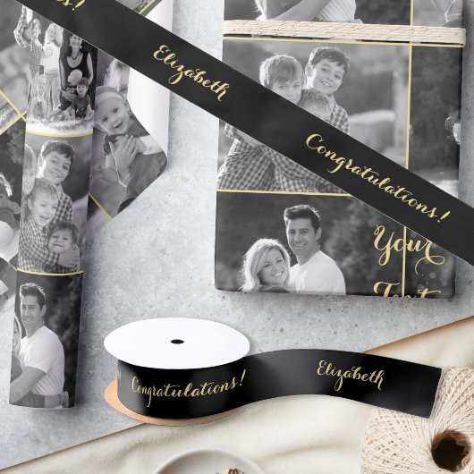 Stijlvol gefeliciteerd Afstuderen Black Faux Gold Satijnen Lint