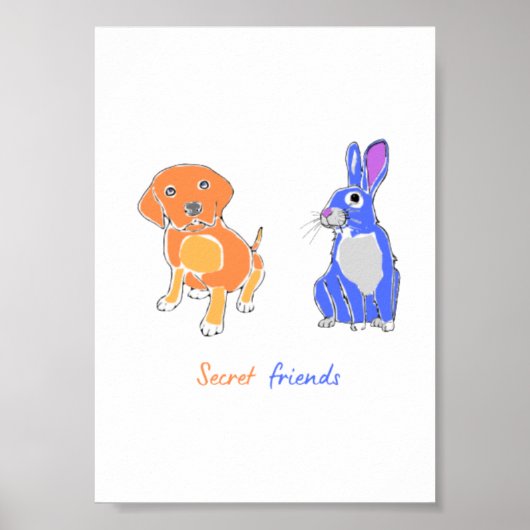 Stijlvol geïllustreerd Dog and Rabbit Wall Art Pos Poster (Voorkant)