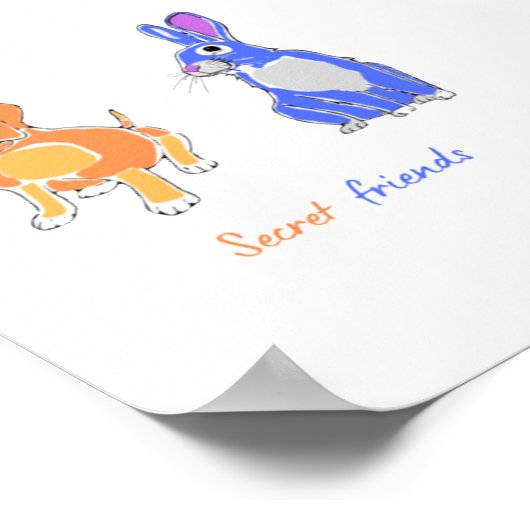 Stijlvol geïllustreerd Dog and Rabbit Wall Art Pos Poster (Hoek)