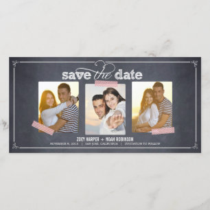 Stijlvol gekalkte 3 foto's Save The Date-kaarten Date