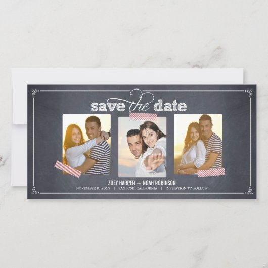 Stijlvol gekalkte 3 foto's Save The Date-kaarten Save The Date (Voorkant)