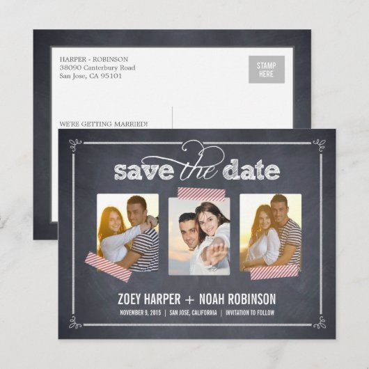 Stijlvol gekrijt - Save the Date Briefkaart (Voorkant / Achterkant)