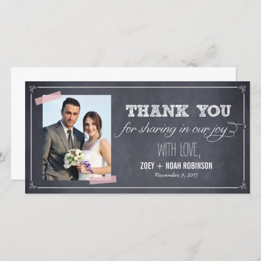 Stijlvol gekrijte bruiloft Dank u fotokaarten Bedankkaart (Voorkant / Achterkant)
