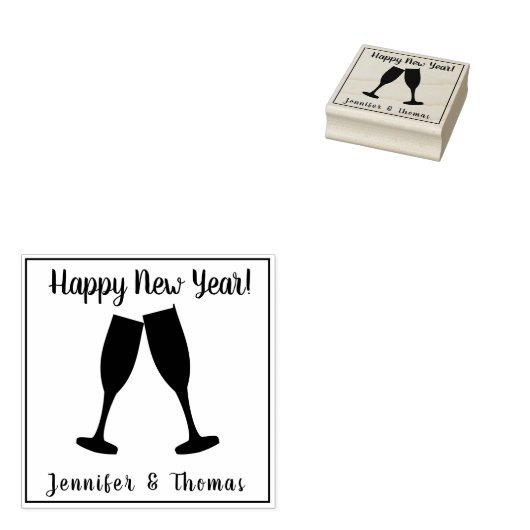 Stijlvol/gelukkig Nieuwjaar + Paars/Champagne-bril Rubberstempel (Gestempeld)