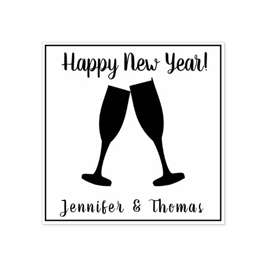 Stijlvol/gelukkig Nieuwjaar + Paars/Champagne-bril Rubberstempel (Afrduk)