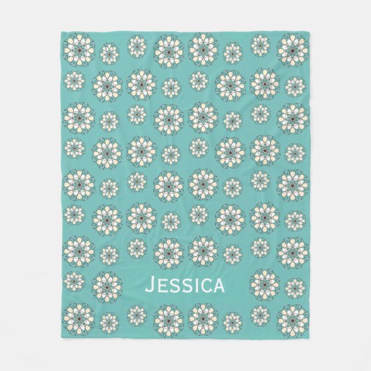 Stijlvol Geometric Blauwgroen Floral Mandala Geper Fleece Deken (Voorkant)