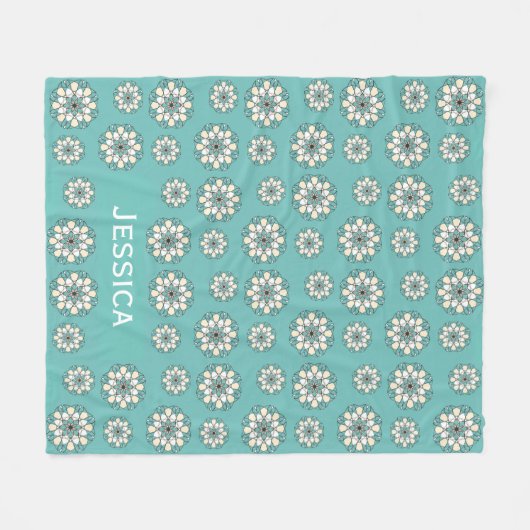 Stijlvol Geometric Blauwgroen Floral Mandala Geper Fleece Deken (Voorkant (Horizontaal))