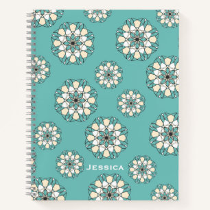 Stijlvol Geometric Blauwgroen Floral Mandala Geper Notitieboek