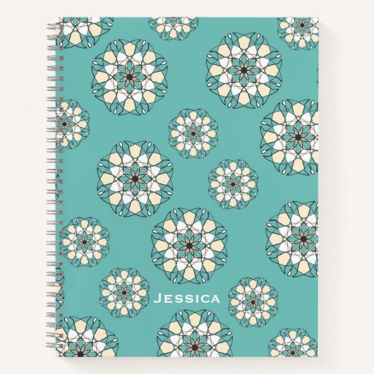Stijlvol Geometric Blauwgroen Floral Mandala Geper Notitieboek (Voorkant)