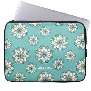 Stijlvol Geometric Blauwgroen Floral Mandala Laptop Sleeve