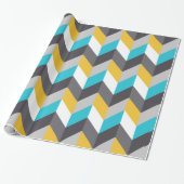 Stijlvol Geometric Blue Gellow Grey Pattern Cadeaupapier (Uitgerold)