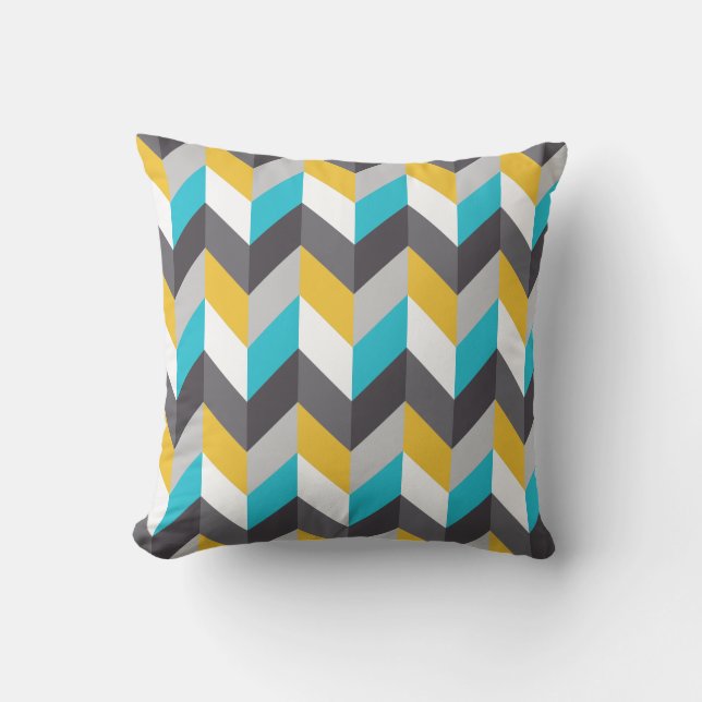 Stijlvol Geometric Blue Gellow Grey Pattern Kussen (Voorkant)