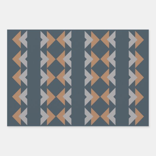 Stijlvol Geometric Kilim Navy Blue Brown Pattern Inpakpapier Vel (Voorkant 3)