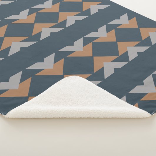 Stijlvol Geometric Kilim Navy Blue Brown Pattern Sherpa Deken (3/4)