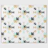 Stijlvol Geometric Quilt Pattern Mint Black Gold Cadeaupapier (Vlak)
