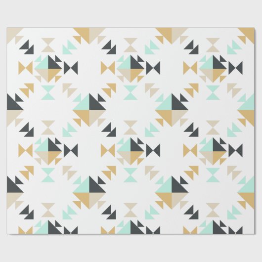 Stijlvol Geometric Quilt Pattern Mint Black Gold Cadeaupapier (Vlak)