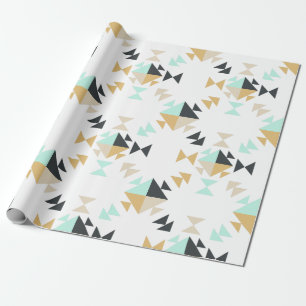 Stijlvol Geometric Quilt Pattern Mint Black Gold Cadeaupapier