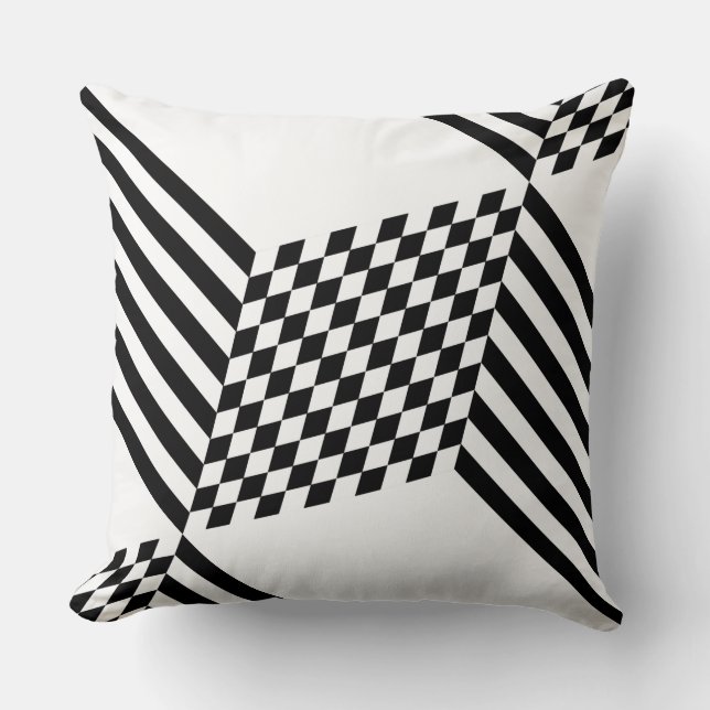 Stijlvol Geometric White & Black Diamond Pattern Kussen (Voorkant)