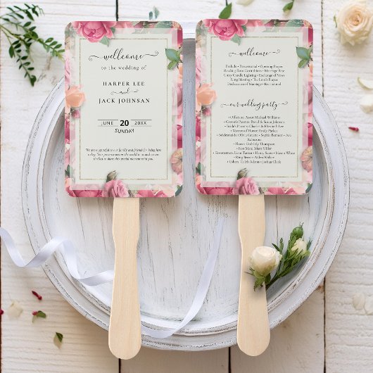 Stijlvol geometrisch blush roze bloemig Roos Save  Handwaaier