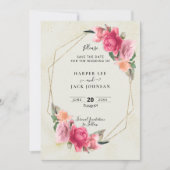 Stijlvol geometrisch blush roze bloemig Roos Save The Date (Voorkant)