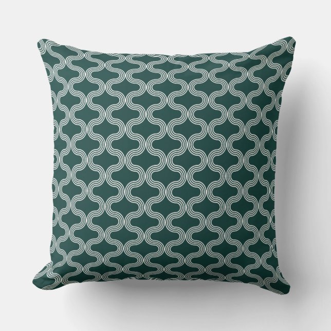 Stijlvol geometrisch golfpatroon groen wit kussen (Voorkant)