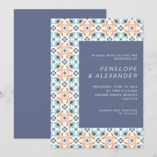 Stijlvol  Geometrisch patroon in Blue Wedding Kaart