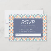 Stijlvol Geometrisch patroon in Blue Wedding RSVP Kaartje (Voorkant)