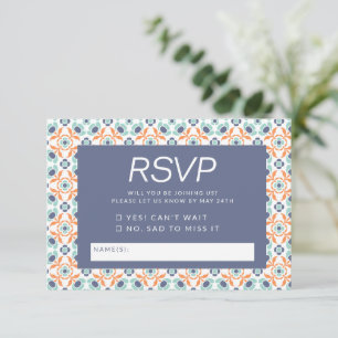Stijlvol  Geometrisch patroon in Blue Wedding RSVP Kaartje