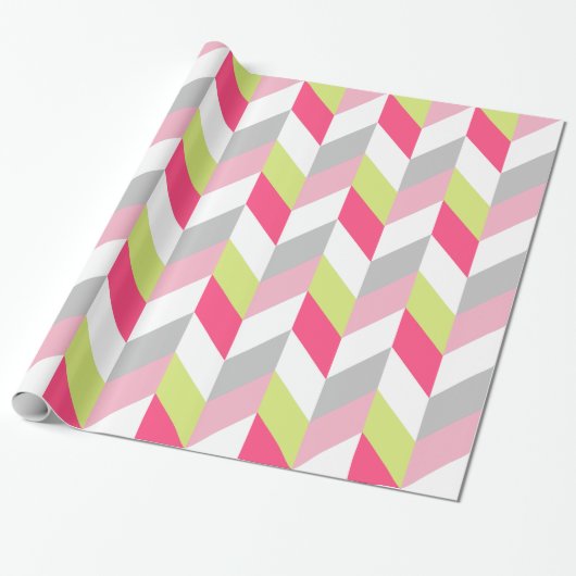Stijlvol geometrisch roze groen grijs patroon cadeaupapier (Uitgerold)